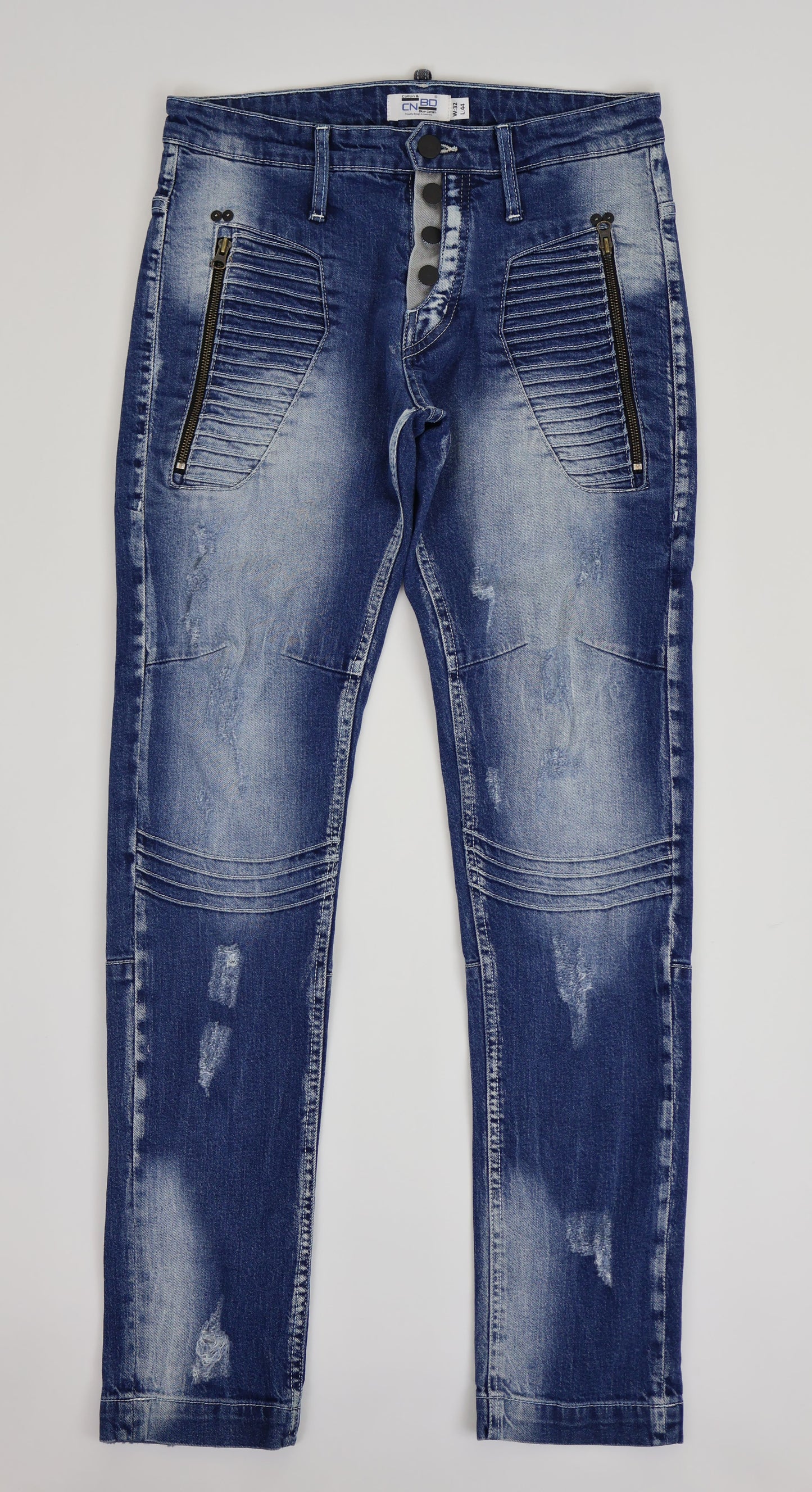 M13 Melbourne Street Style Side Zipper Distressed Mid Blue