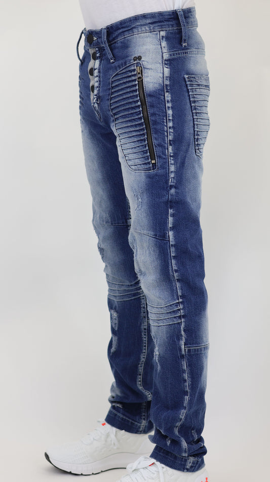 M13 Melbourne Street Style Side Zipper Distressed Mid Blue