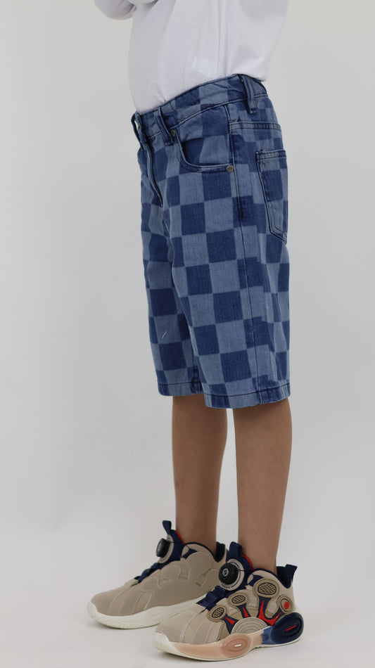 K7 Junior Girl Laser Checkered Denim Short Vintage Look