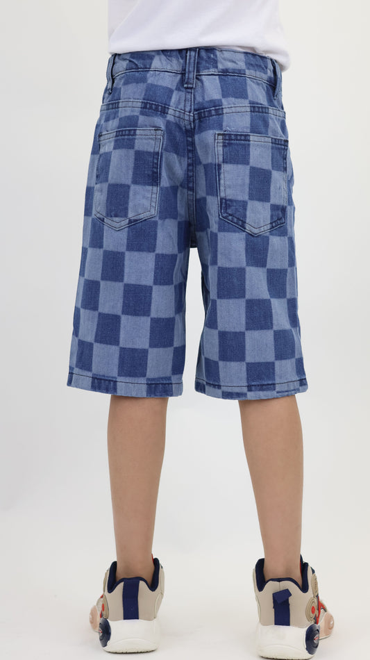 Girls’ Vintage Checkered Denim Shorts Laser Print | Kids Summer Shorts