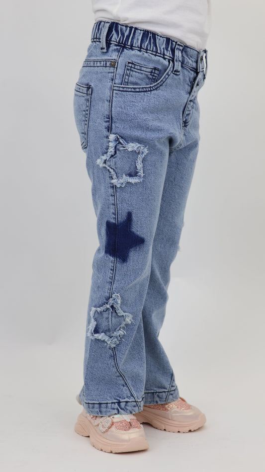 K18 Junior Girls’ Star Cut Flare Jeans LT Blue