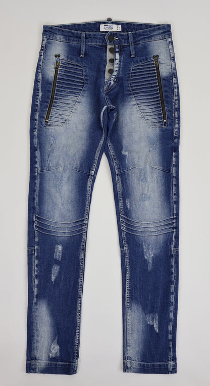 M13 Melbourne Street Style Side Zipper Distressed Mid Blue