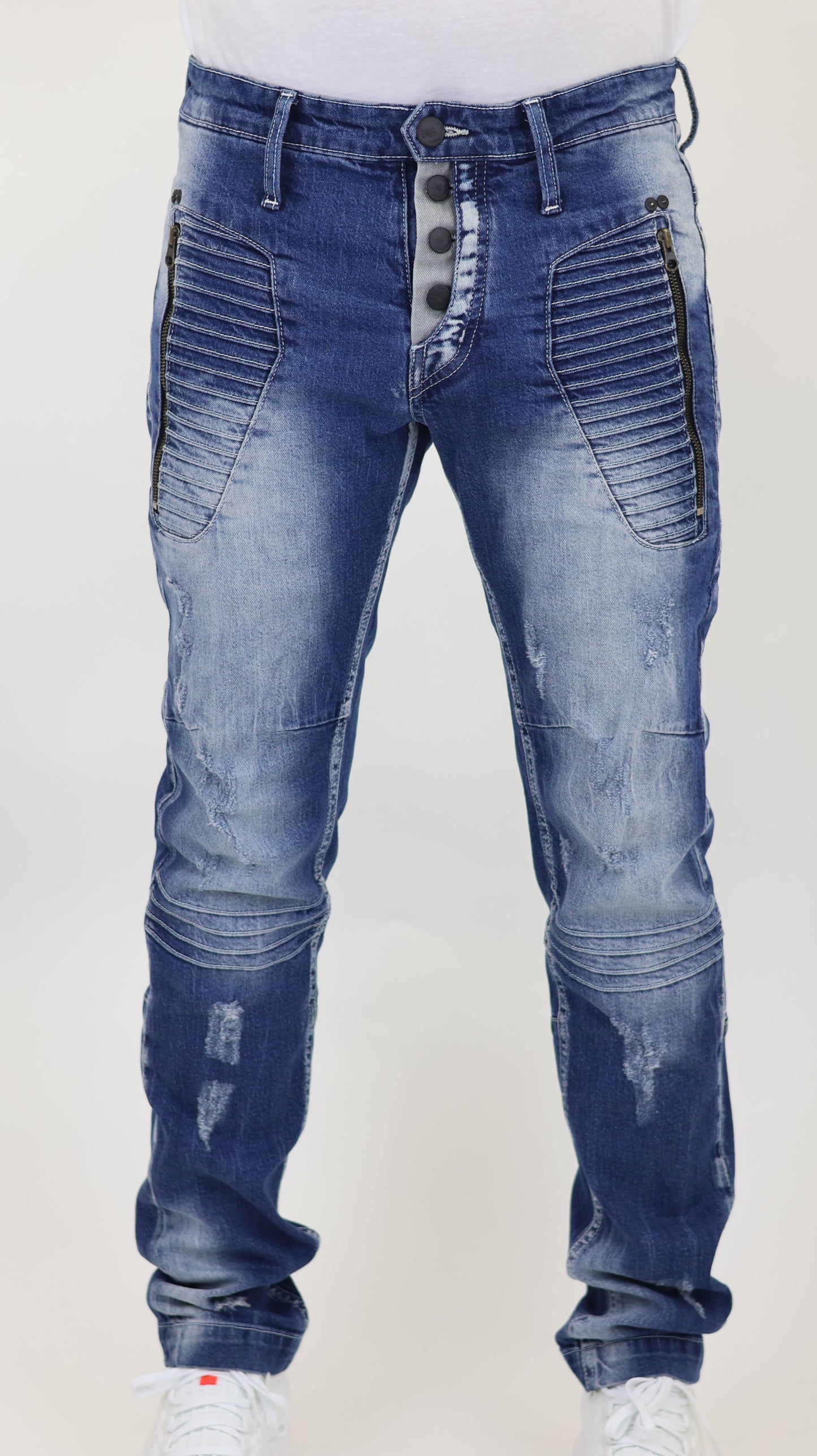 M13 Melbourne Street Style Side Zipper Distressed Mid Blue