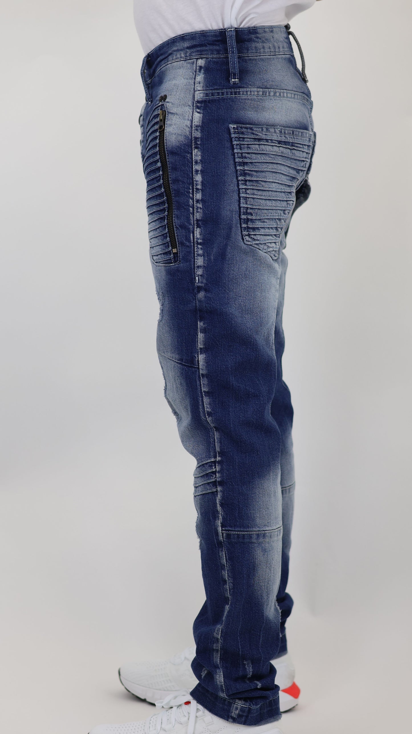 M13 Melbourne Street Style Side Zipper Distressed Mid Blue