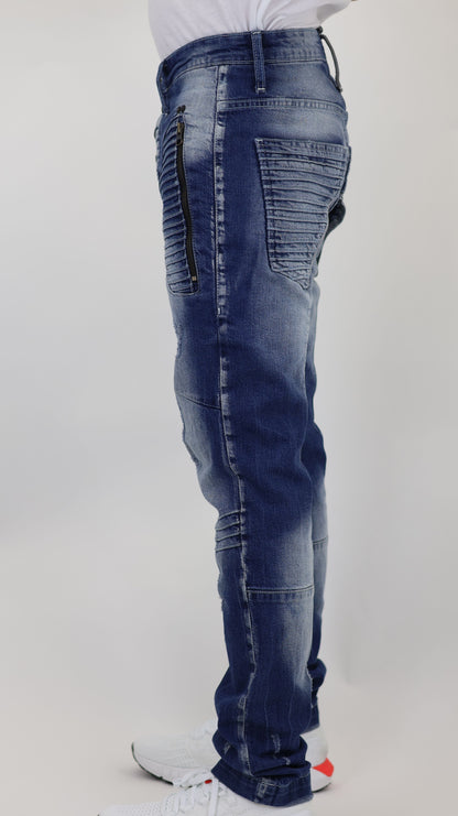 M13 Melbourne Street Style Side Zipper Distressed Mid Blue