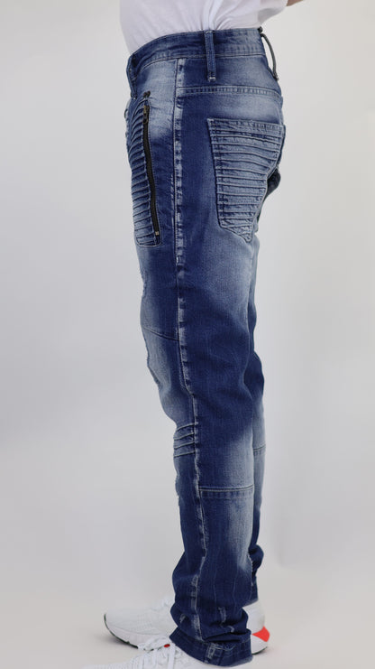 M13 Melbourne Street Style Side Zipper Distressed Mid Blue