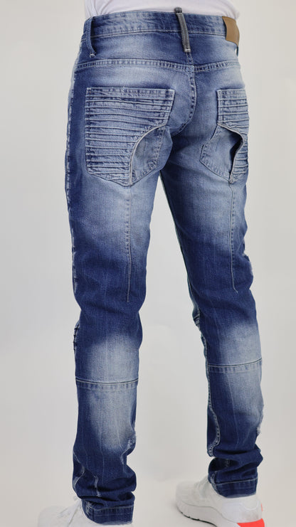M13 Melbourne Street Style Side Zipper Distressed Mid Blue
