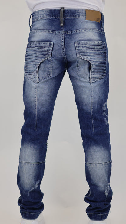 M13 Melbourne Street Style Side Zipper Distressed Mid Blue