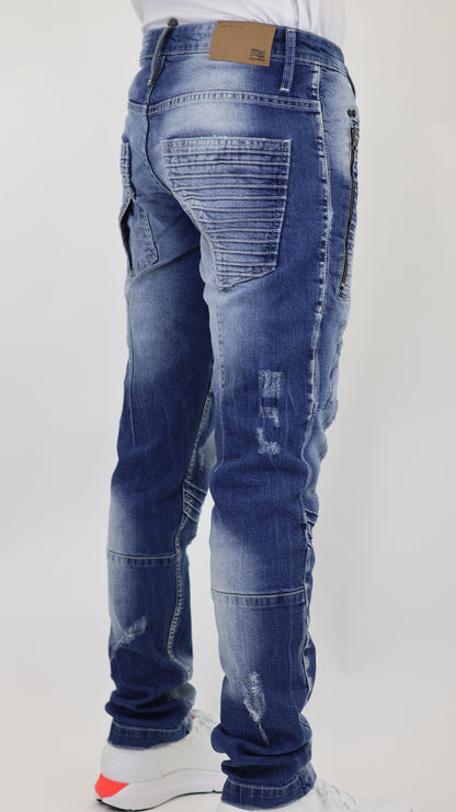 M13 Melbourne Street Style Side Zipper Distressed Mid Blue