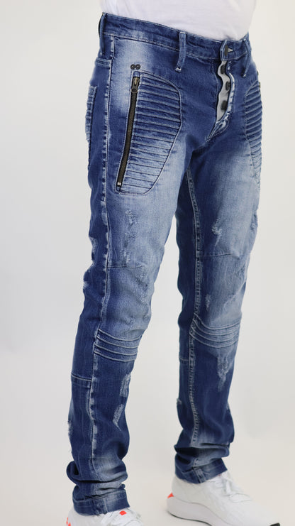 M13 Melbourne Street Style Side Zipper Distressed Mid Blue