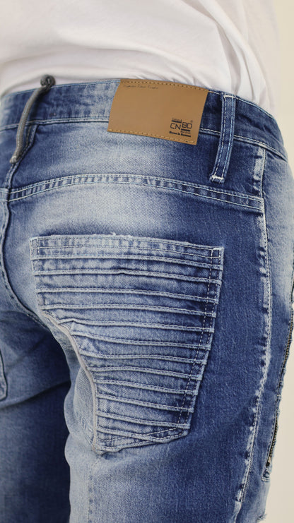 M13 Melbourne Street Style Side Zipper Distressed Mid Blue