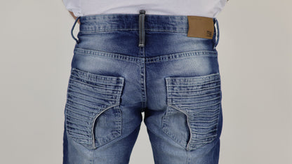 M13 Melbourne Street Style Side Zipper Distressed Mid Blue