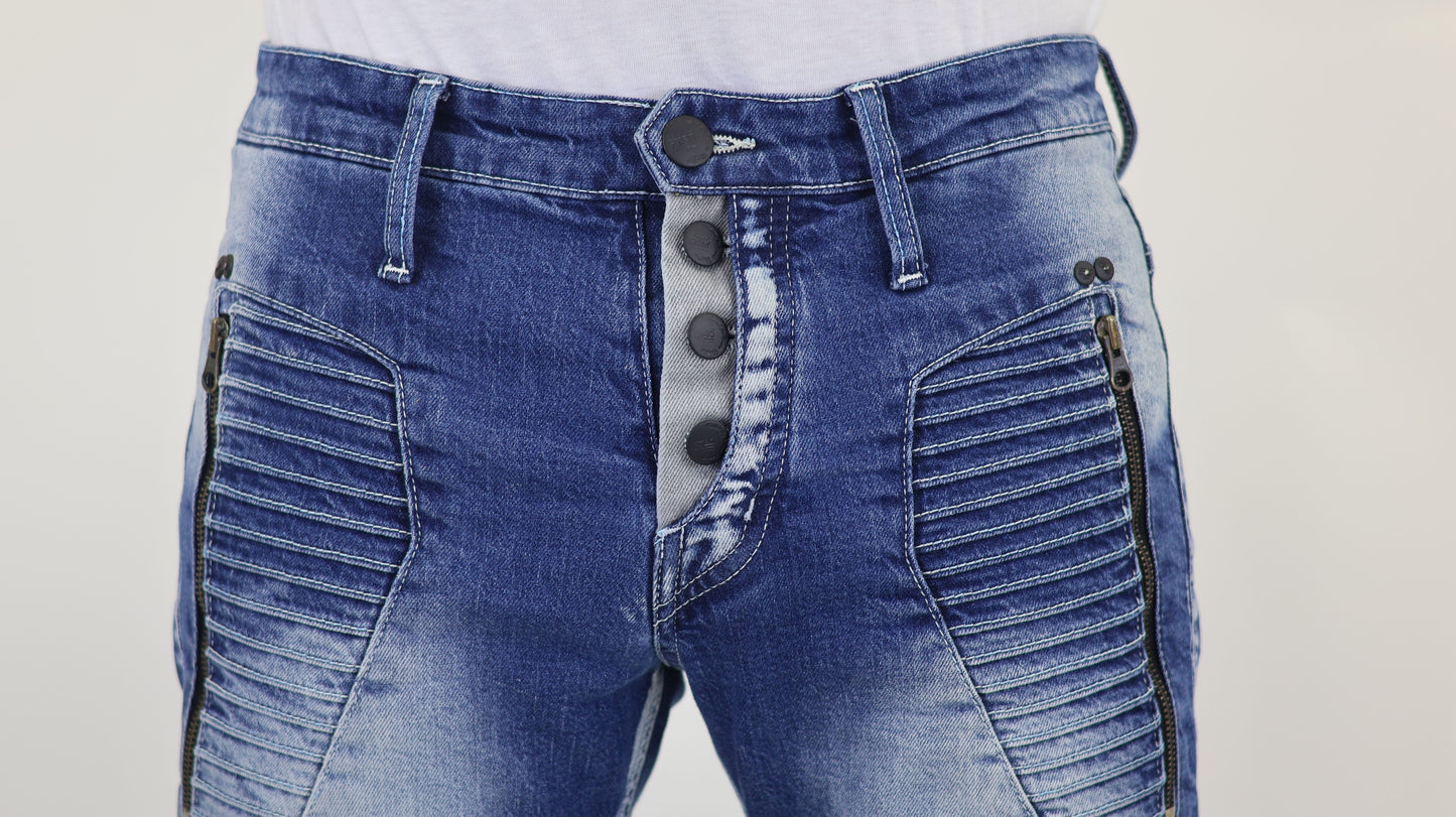 M13 Melbourne Street Style Side Zipper Distressed Mid Blue