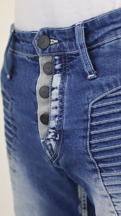 M13 Melbourne Street Style Side Zipper Distressed Mid Blue