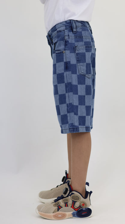 K7 Junior Girl Laser Checkered Denim Short Vintage Look