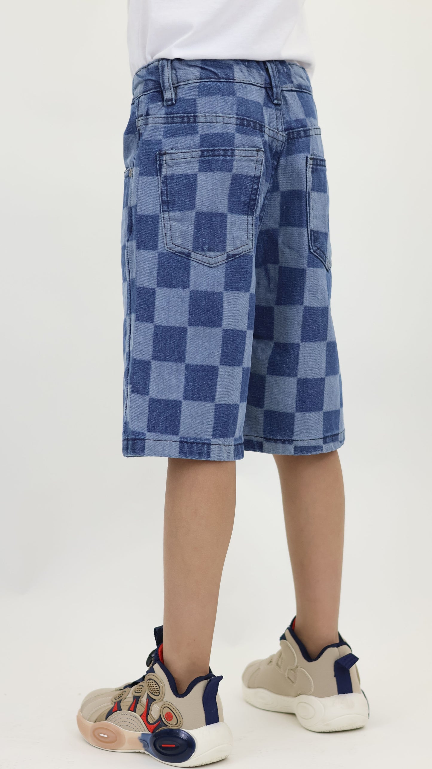 K7 Junior Girl Laser Checkered Denim Short Vintage Look