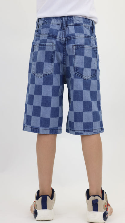 K7 Junior Girl Laser Checkered Denim Short Vintage Look