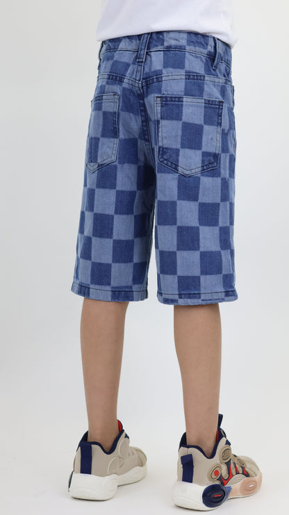 K7 Junior Girl Laser Checkered Denim Short Vintage Look