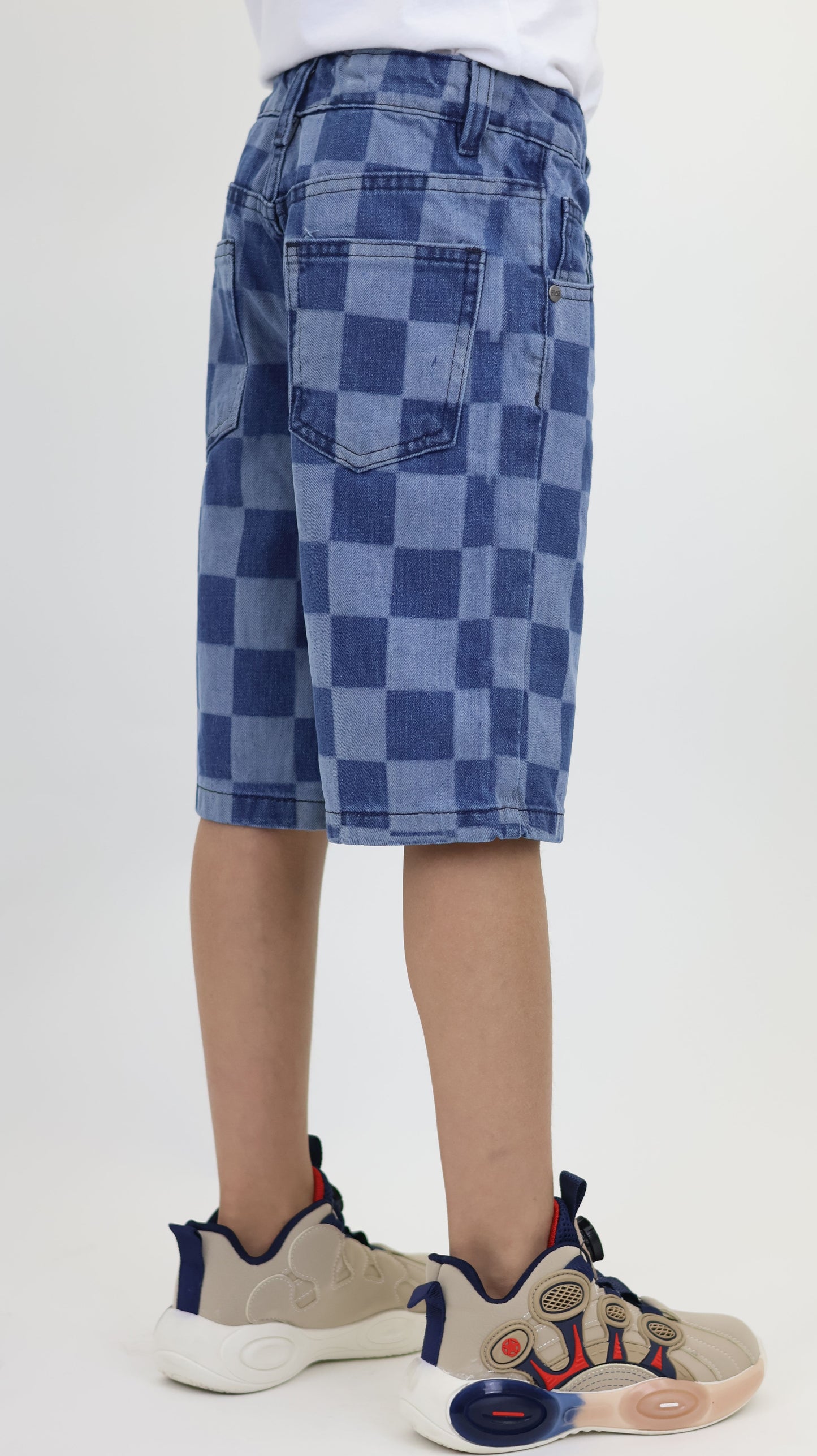 K7 Junior Girl Laser Checkered Denim Short Vintage Look