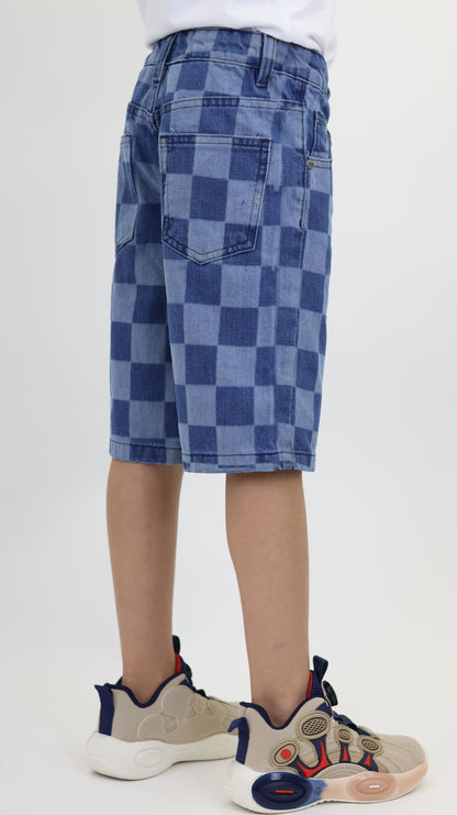 K7 Junior Girl Laser Checkered Denim Short Vintage Look