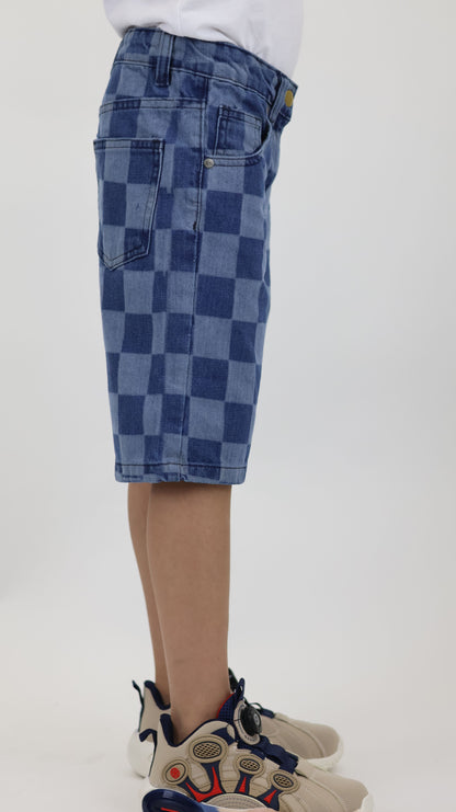 K7 Junior Girl Laser Checkered Denim Short Vintage Look