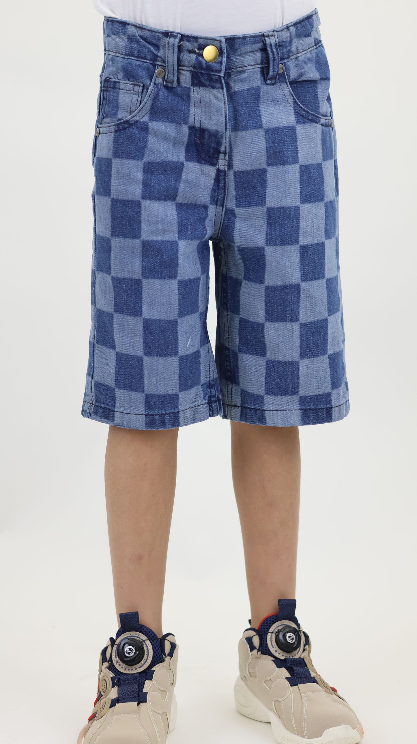 K7 Junior Girl Laser Checkered Denim Short Vintage Look