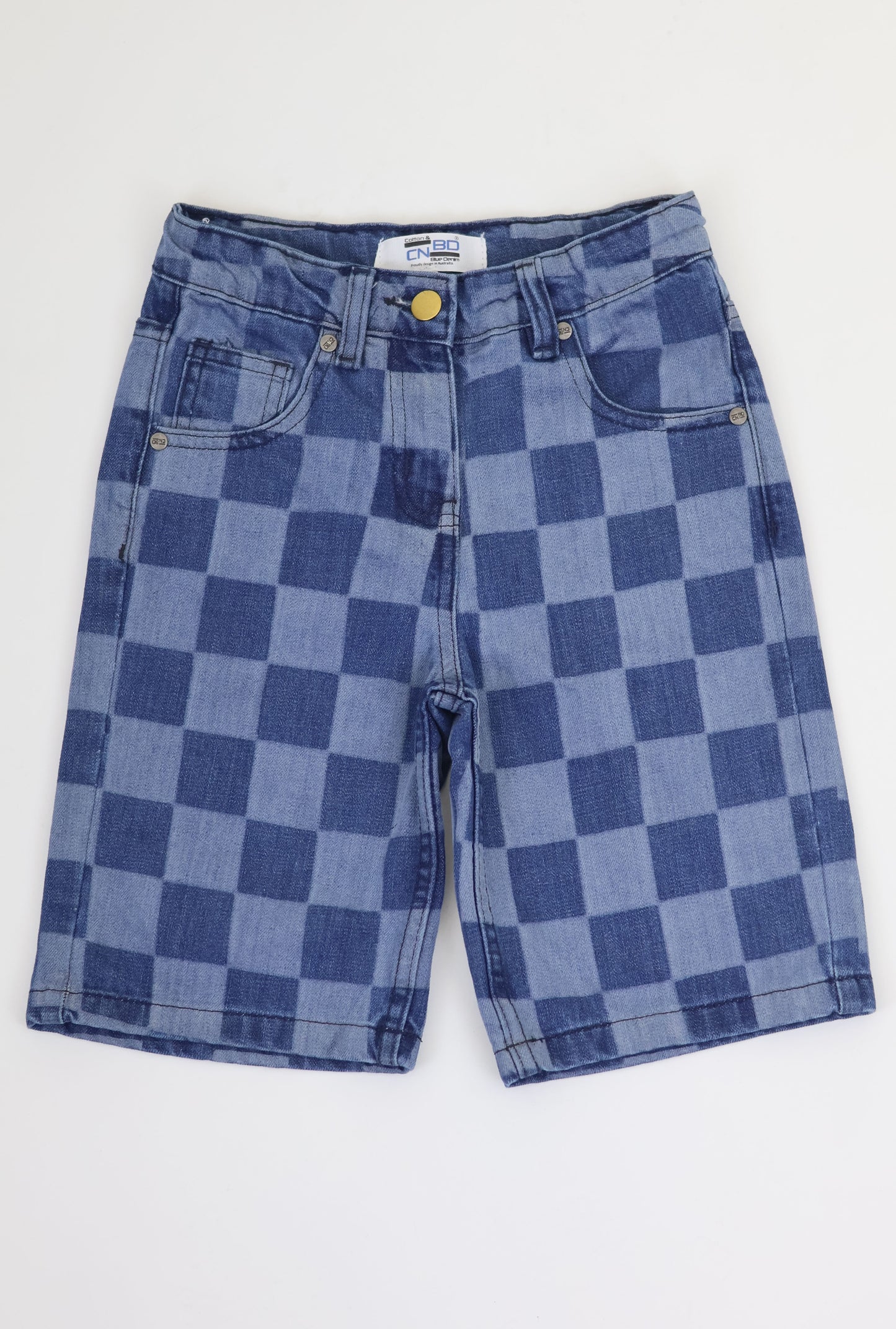 K7 Junior Girl Laser Checkered Denim Short Vintage Look