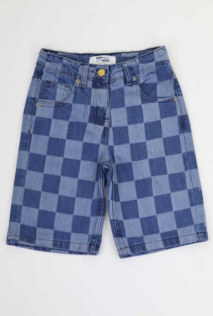 K7 Junior Girl Laser Checkered Denim Short Vintage Look