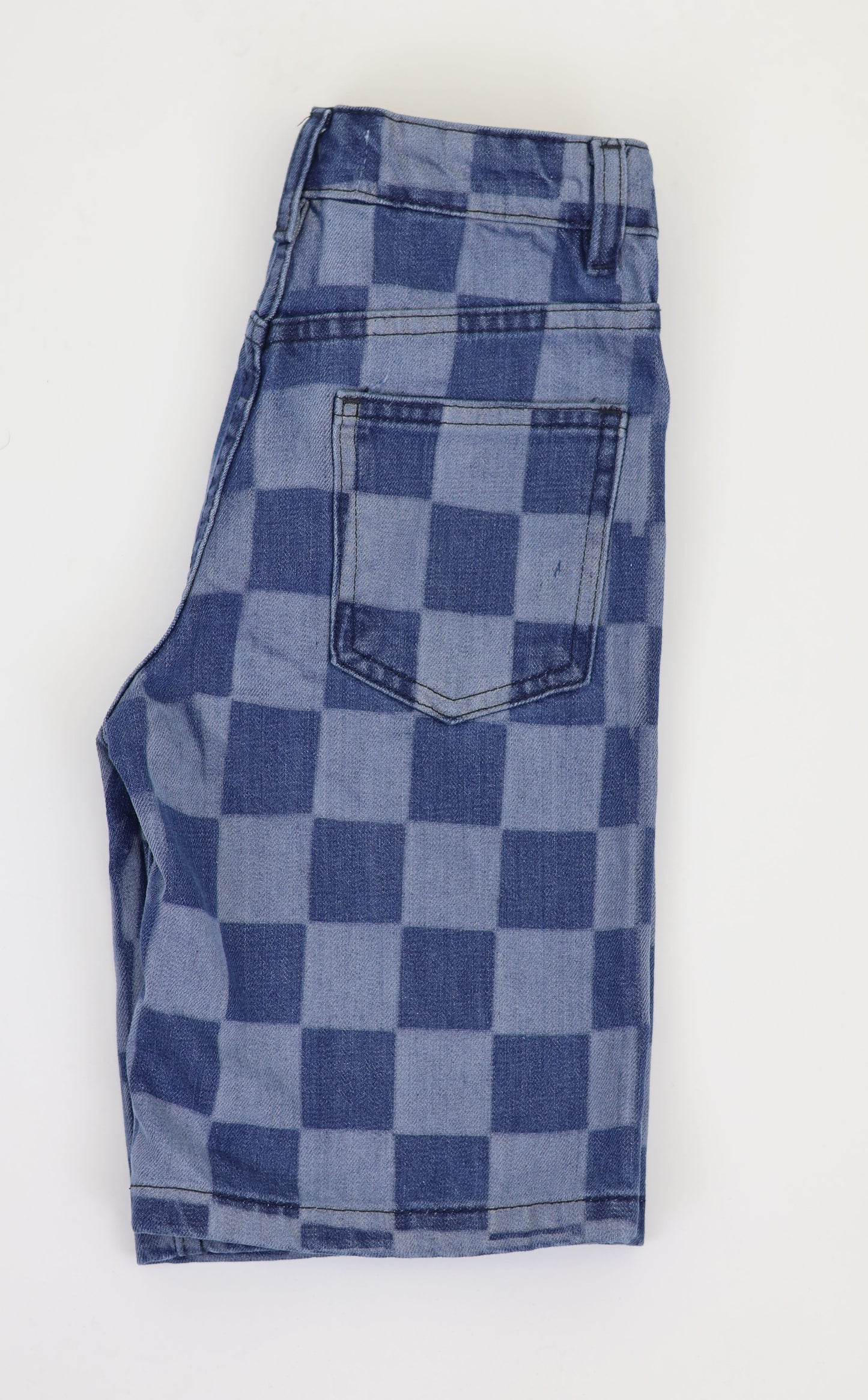 K7 Junior Girl Laser Checkered Denim Short Vintage Look