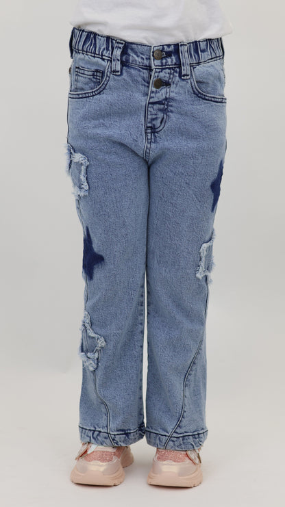 K18 Junior Girls’ Star Cut Flare Jeans LT Blue