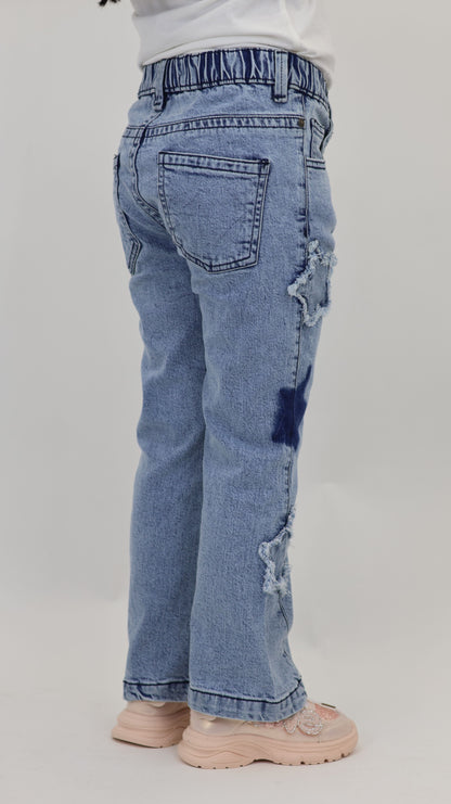 K18 Junior Girls’ Star Cut Flare Jeans LT Blue
