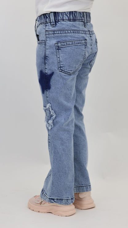 K18 Junior Girls’ Star Cut Flare Jeans LT Blue
