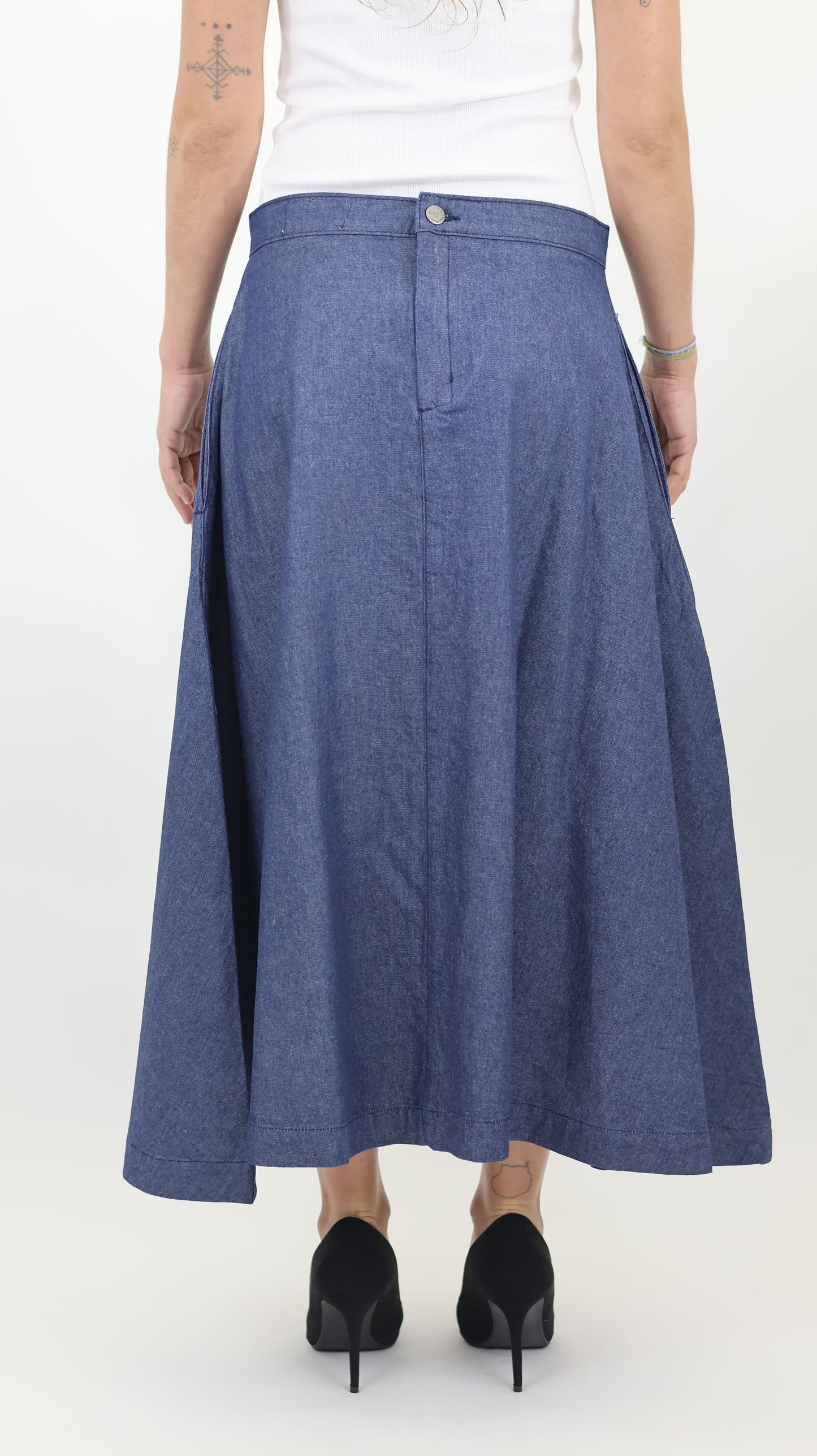 W669 Women Ankle Chambray Skirt Mid Blue