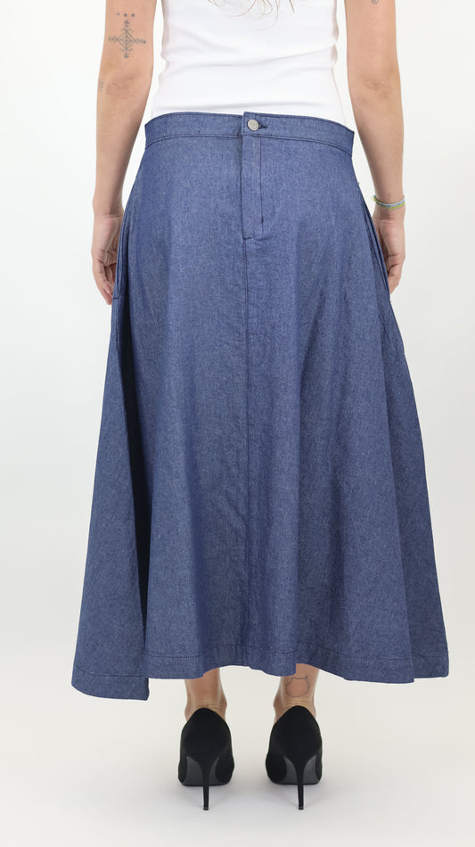 Women’s Ankle-Length Chambray Skirt Mid Blue | Denim Midi Skirt