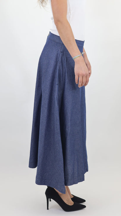 W669 Women Ankle Chambray Skirt Mid Blue