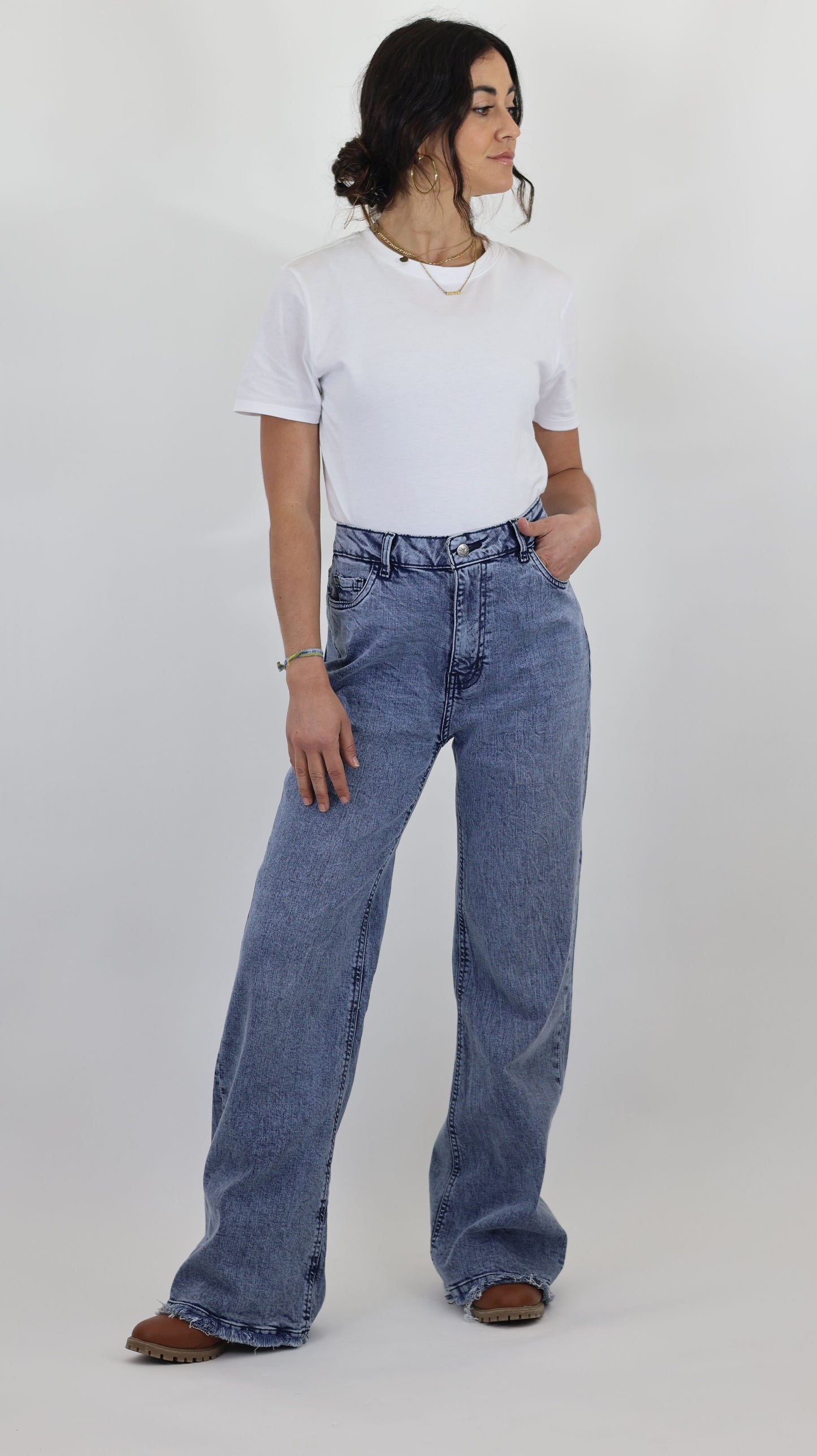 W4 Melbourne Women’s Baggy Fit Flare Jeans Bottom Fringes